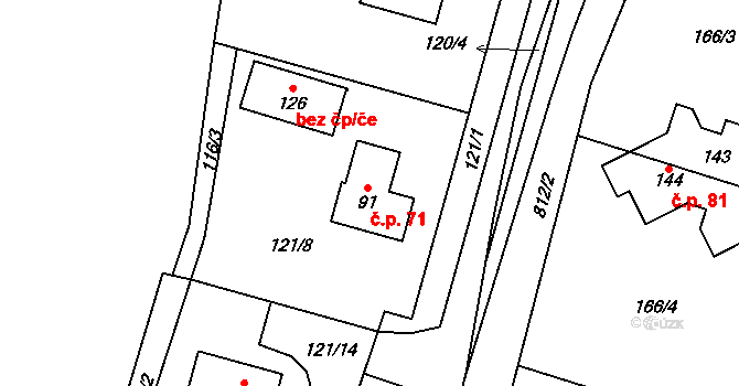 Popice 71, Jihlava na parcele st. 91 v KÚ Popice u Jihlavy, Katastrální mapa