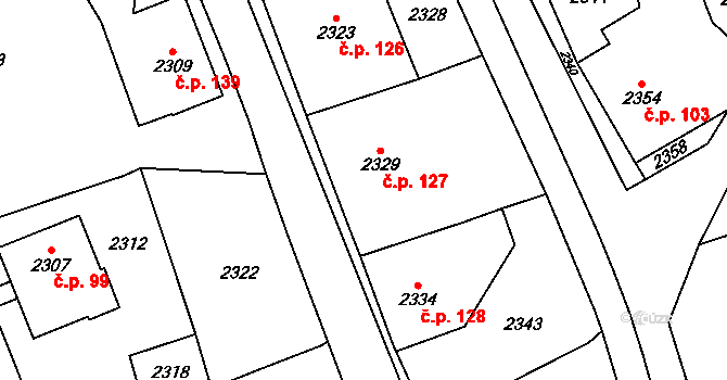 Rohle 127 na parcele st. 2329 v KÚ Rohle, Katastrální mapa