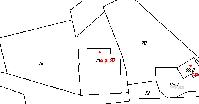 Heřmanice 37, Starý Jičín na parcele st. 73 v KÚ Heřmanice u Polomi, Katastrální mapa