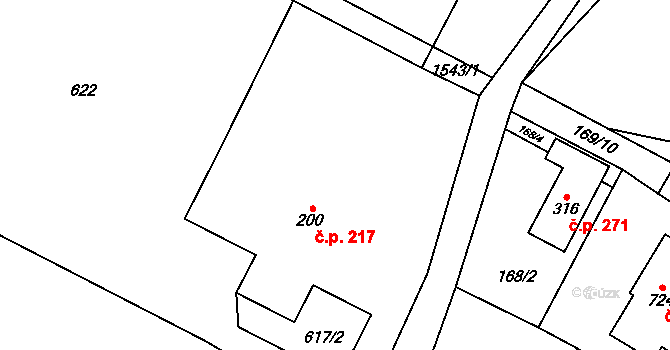 Libhošť 217 na parcele st. 200 v KÚ Libhošť, Katastrální mapa