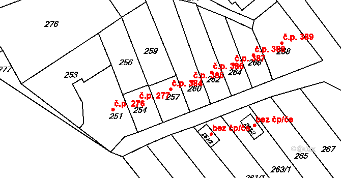 Šenov u Nového Jičína 384 na parcele st. 257 v KÚ Šenov u Nového Jičína, Katastrální mapa