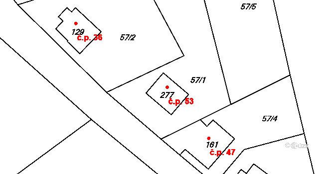 Chlístov 53, Železný Brod na parcele st. 277 v KÚ Chlístov u Železného Brodu, Katastrální mapa