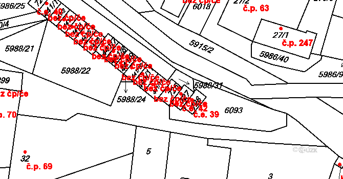 Kamenice 41 na parcele st. 726 v KÚ Kamenice u Jihlavy, Katastrální mapa