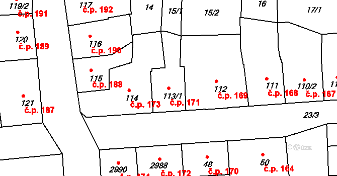 Vodňany I 171, Vodňany na parcele st. 113/1 v KÚ Vodňany, Katastrální mapa