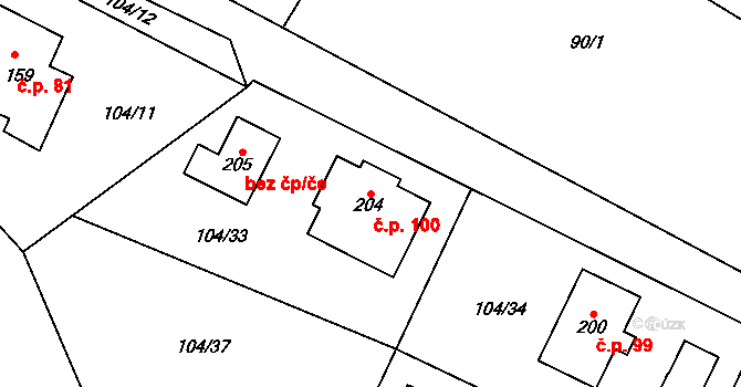 Bítouchov 100 na parcele st. 204 v KÚ Bítouchov u Mladé Boleslavi, Katastrální mapa