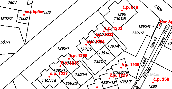 Řevnice 1234 na parcele st. 1391/9 v KÚ Řevnice, Katastrální mapa