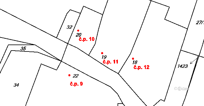 Radonice nad Ohří 11, Peruc na parcele st. 19 v KÚ Radonice nad Ohří, Katastrální mapa