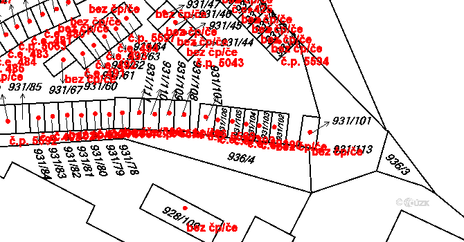 Louny 392 na parcele st. 931/105 v KÚ Louny, Katastrální mapa