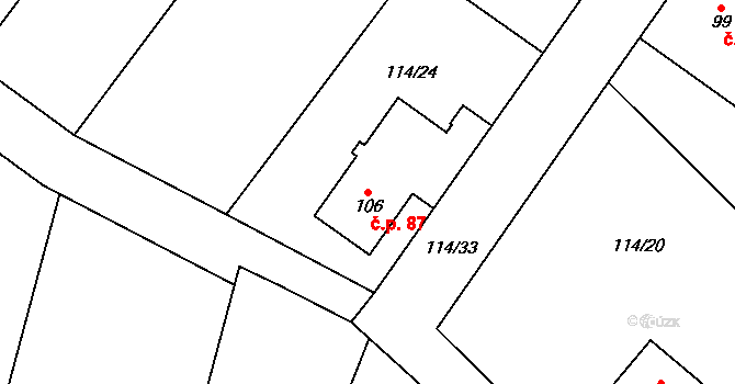 Velká Čermná 87, Čermná nad Orlicí na parcele st. 106 v KÚ Velká Čermná nad Orlicí, Katastrální mapa