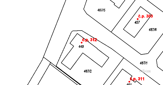 Valeč 312 na parcele st. 449 v KÚ Valeč u Hrotovic, Katastrální mapa