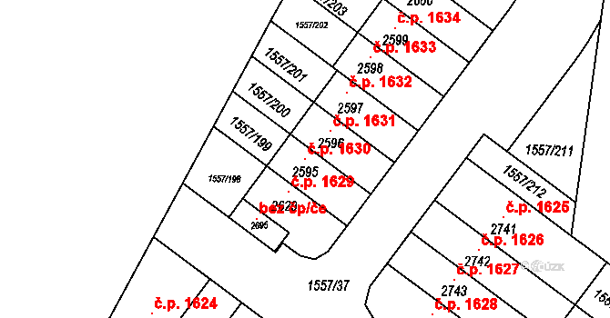 Rosice 1630 na parcele st. 2595 v KÚ Rosice u Brna, Katastrální mapa