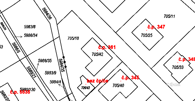Březenec 361, Jirkov na parcele st. 705/42 v KÚ Březenec, Katastrální mapa