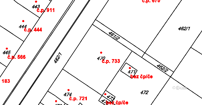 Valtice 733 na parcele st. 470 v KÚ Valtice, Katastrální mapa