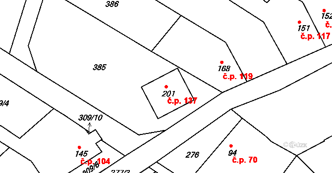 Tučapy 137, Holešov na parcele st. 201 v KÚ Tučapy u Holešova, Katastrální mapa