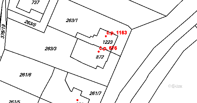 Bystřice pod Hostýnem 676 na parcele st. 872 v KÚ Bystřice pod Hostýnem, Katastrální mapa