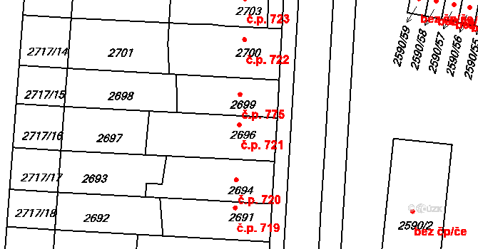 Holešov 721 na parcele st. 2696 v KÚ Holešov, Katastrální mapa