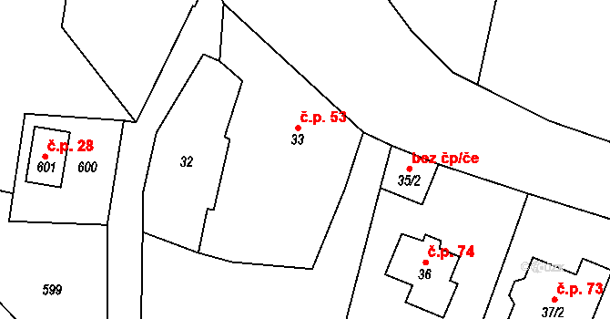 Lutotín 53, Bílovice-Lutotín na parcele st. 33 v KÚ Lutotín, Katastrální mapa
