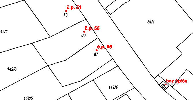 Hrdibořice 56 na parcele st. 87 v KÚ Hrdibořice, Katastrální mapa