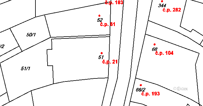Protivanov 21 na parcele st. 51 v KÚ Protivanov, Katastrální mapa