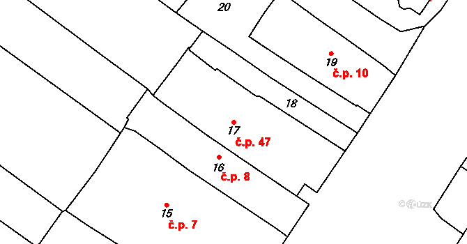 Derflice 47, Znojmo na parcele st. 17 v KÚ Derflice, Katastrální mapa