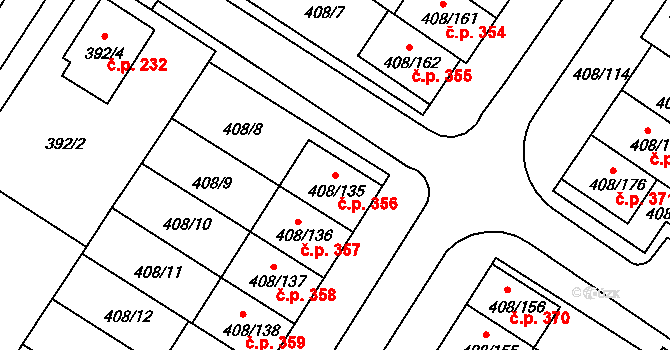 Dobšice 356 na parcele st. 408/135 v KÚ Dobšice u Znojma, Katastrální mapa
