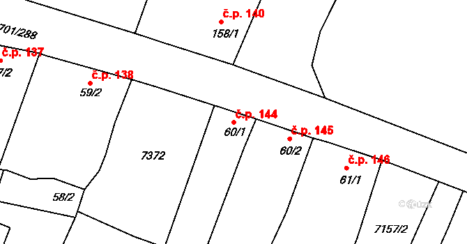 Hrádek 144 na parcele st. 60/1 v KÚ Hrádek u Znojma, Katastrální mapa