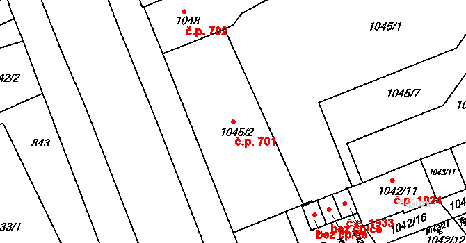 Znojmo 701 na parcele st. 1045/2 v KÚ Znojmo-město, Katastrální mapa