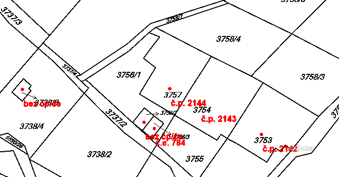 Znojmo 2144 na parcele st. 3757 v KÚ Znojmo-město, Katastrální mapa