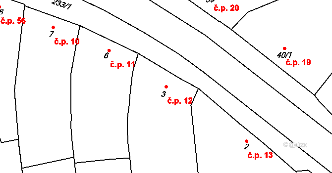 Kanovsko 12, Vlkoš na parcele st. 3 v KÚ Kanovsko, Katastrální mapa