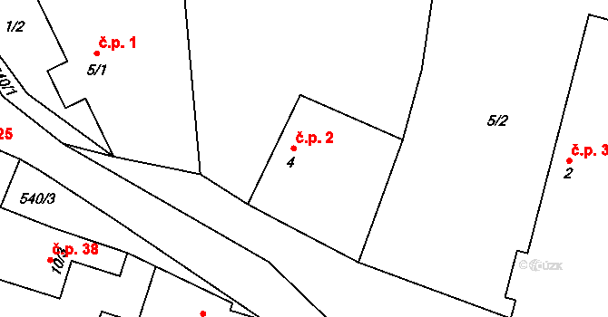 Zábrdovice 2, Křinec na parcele st. 4 v KÚ Zábrdovice u Křince, Katastrální mapa
