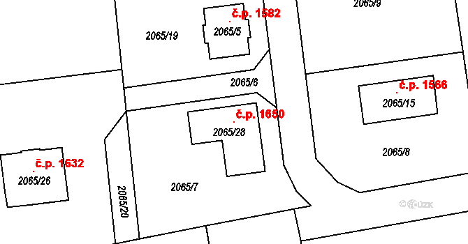 Rumburk 1 1650, Rumburk na parcele st. 2065/28 v KÚ Rumburk, Katastrální mapa