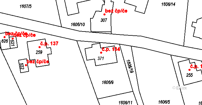 Alšovice 134, Pěnčín na parcele st. 371 v KÚ Alšovice, Katastrální mapa