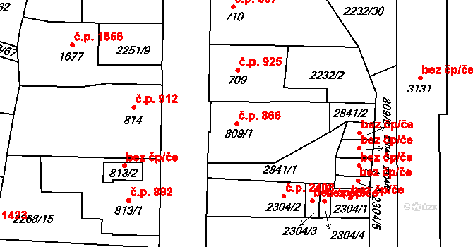 Jablonec nad Nisou 866 na parcele st. 809/1 v KÚ Jablonec nad Nisou, Katastrální mapa