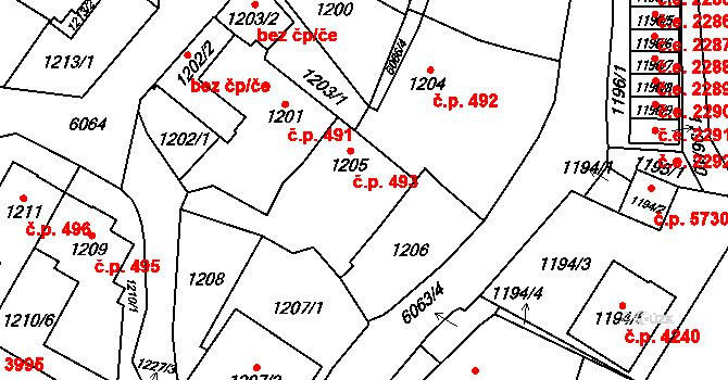 Jihlava 493 na parcele st. 1205 v KÚ Jihlava, Katastrální mapa