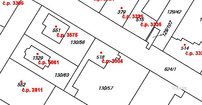 Jihlava 3304 na parcele st. 518 v KÚ Bedřichov u Jihlavy, Katastrální mapa