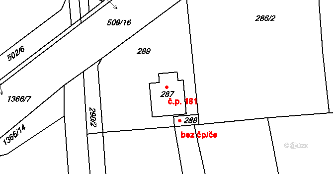 Lety 181 na parcele st. 287 v KÚ Lety u Dobřichovic, Katastrální mapa