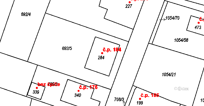 Ejpovice 184 na parcele st. 284 v KÚ Ejpovice, Katastrální mapa