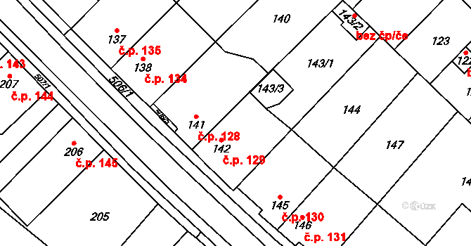 Babice u Rosic 129 na parcele st. 142 v KÚ Babice u Rosic, Katastrální mapa