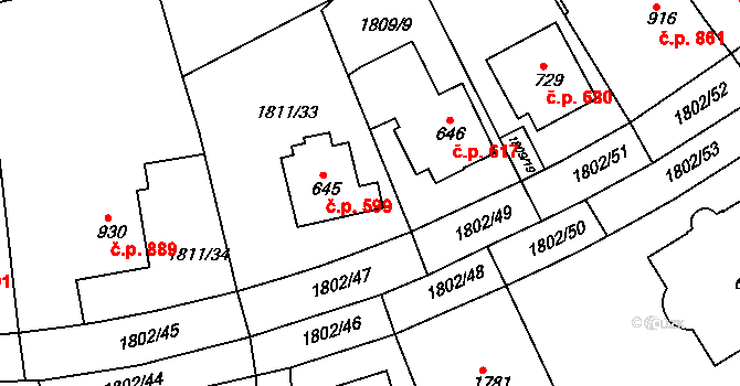 Tišnov 246 na parcele st. 645 v KÚ Tišnov, Katastrální mapa
