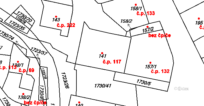 Bukovany 117 na parcele st. 141 v KÚ Bukovany u Kyjova, Katastrální mapa