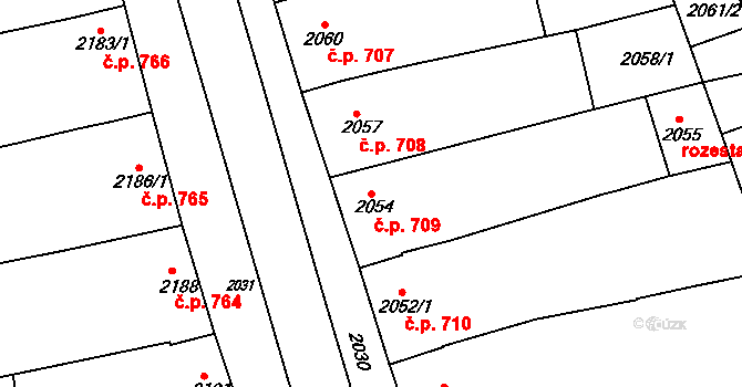 Slavíkovice 709, Rousínov na parcele st. 2054 v KÚ Rousínov u Vyškova, Katastrální mapa