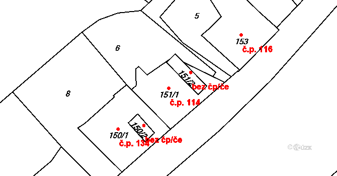 Ruda 114, Tvrdkov na parcele st. 151/1 v KÚ Ruda u Rýmařova, Katastrální mapa