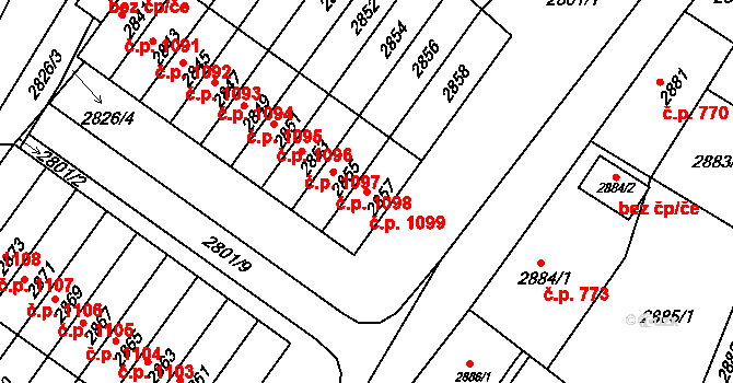 Rýmařov 1099 na parcele st. 2857 v KÚ Rýmařov, Katastrální mapa