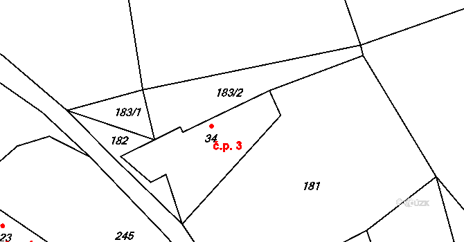 Křenovičky 3, Heřmaničky na parcele st. 34 v KÚ Velké Heřmanice, Katastrální mapa