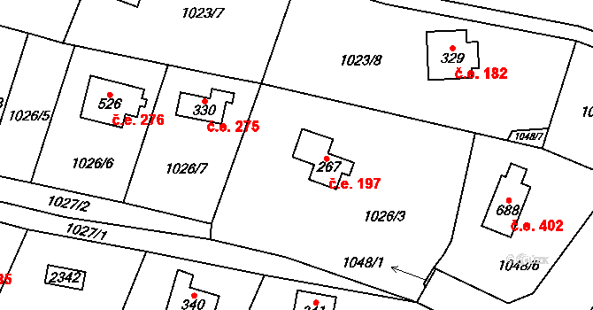 Hrusice 197 na parcele st. 267 v KÚ Hrusice, Katastrální mapa