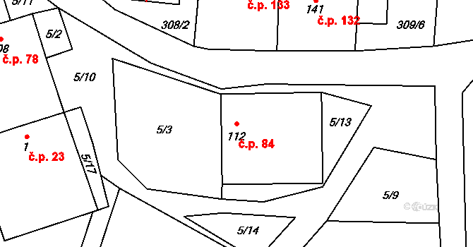 Plavsko 84 na parcele st. 112 v KÚ Plavsko, Katastrální mapa