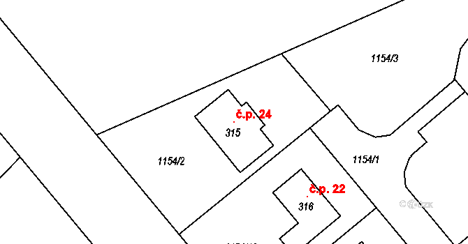 Křiváček 24, Řehenice na parcele st. 315 v KÚ Malešín, Katastrální mapa