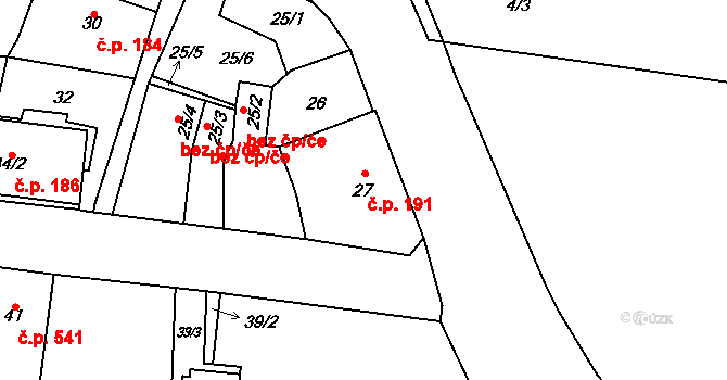 Kynšperk nad Ohří 191 na parcele st. 27 v KÚ Kynšperk nad Ohří, Katastrální mapa