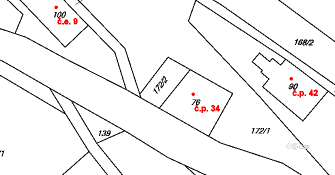 Kobyly 34 na parcele st. 76 v KÚ Kobyly, Katastrální mapa