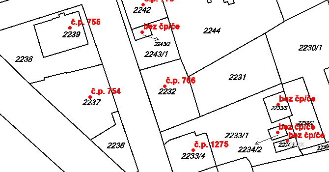 Frýdlant 766 na parcele st. 2232 v KÚ Frýdlant, Katastrální mapa